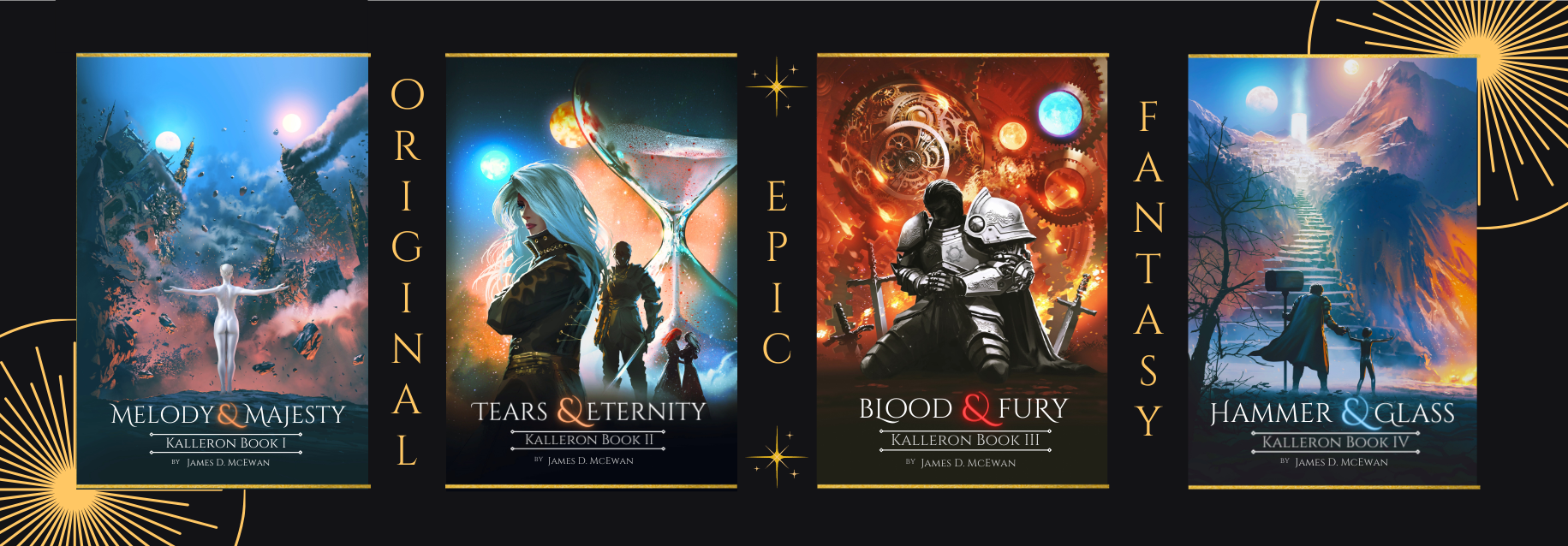 Image of four epic fantasy book covers by James D. McEwan