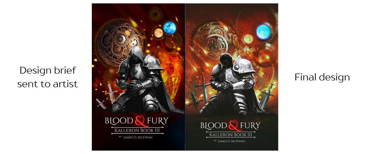 Cover brief and final artwork for Blood and Fury